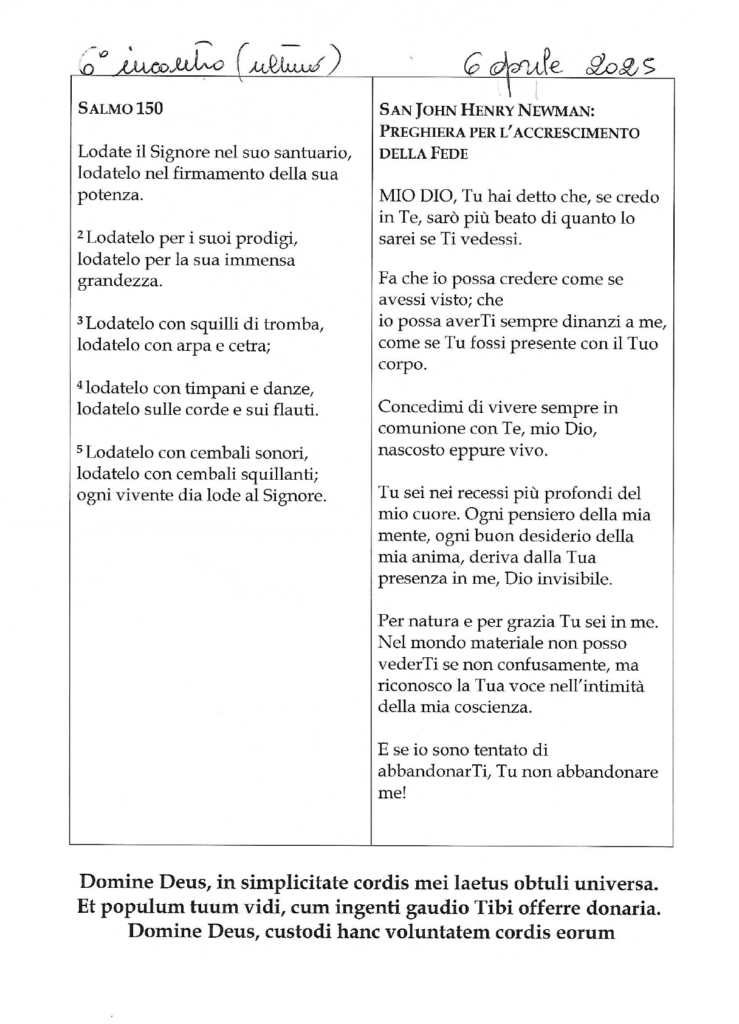 Salmo e preghiera VI incontro